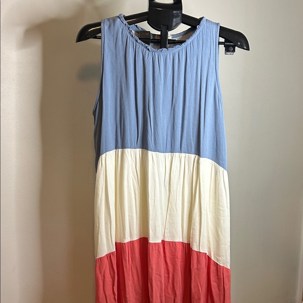 Stevie Hender Tricolor Midi Dress - Blue, Cream, and Red Size L